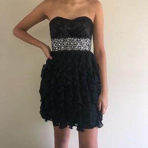 B Smart Y2K Mini Little Black Dress Size XS Embellished Waist Ruffled Strapless